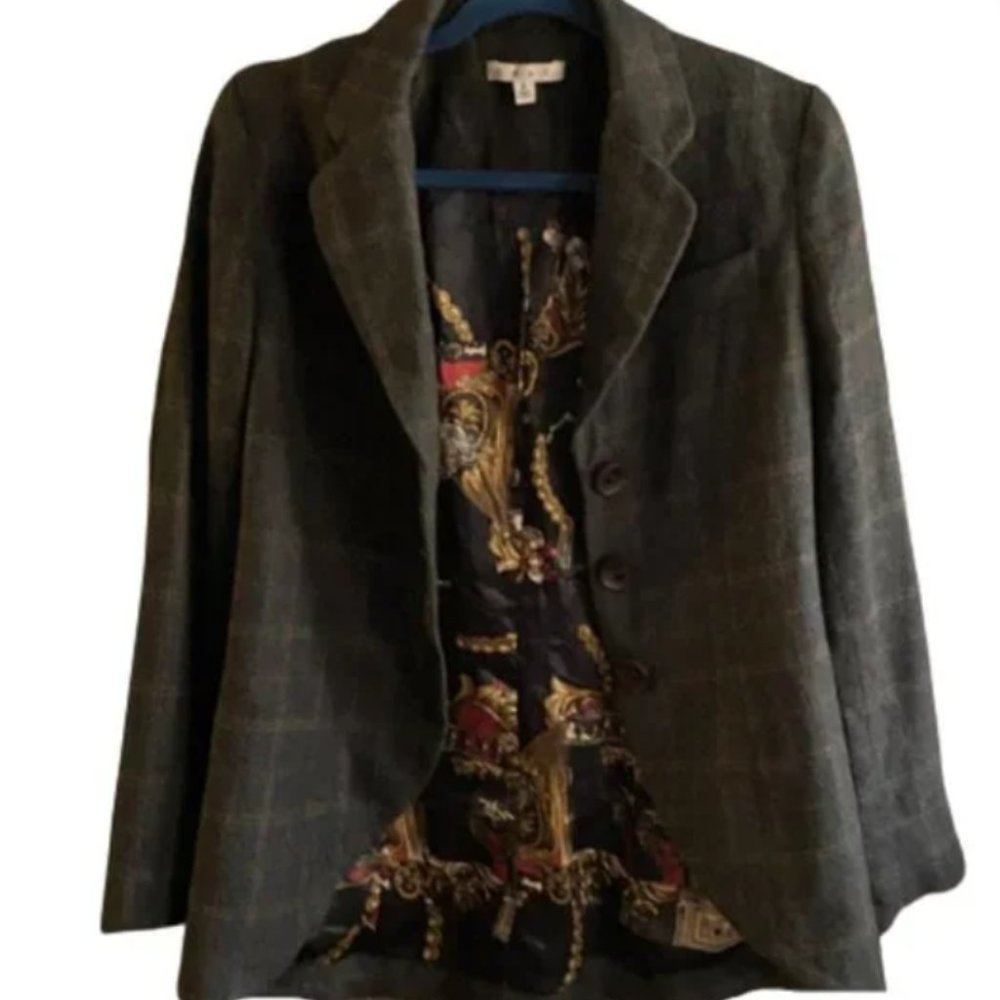 CAbi tuxedo style blazer jacket plaid with cool lining